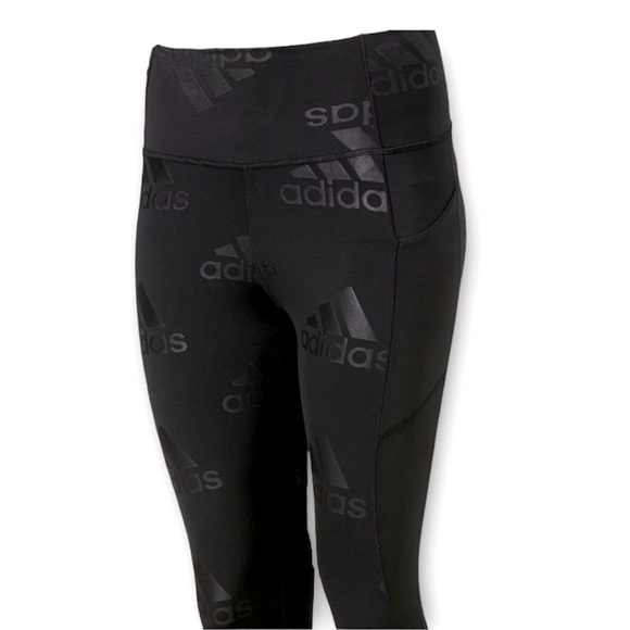 Adidas Women’s Believe This 2.0 Black Signature Printed Leggings Large Dark Goth - Picture 4 of 16